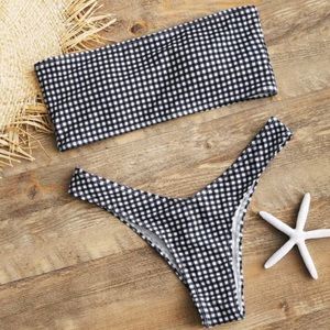High Cut Plaid Bandeau Bikini